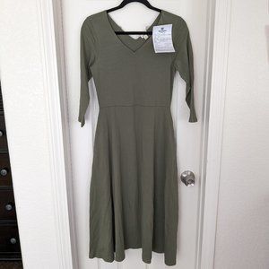 Pact Fit & Flare Midi Party Dress - M - Caper Green - 3/4 Sleeves - NWOT